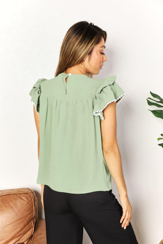 Perfee Pleated Detail Flutter Sleeve Blouse Carauana Store