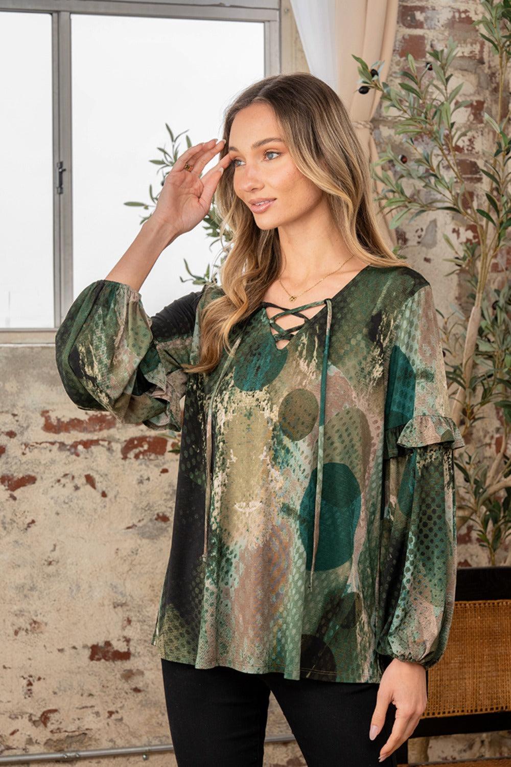 Sew In Love Full Size Snakeskin Print Long Sleeve Top with Ruffle Carauana Store