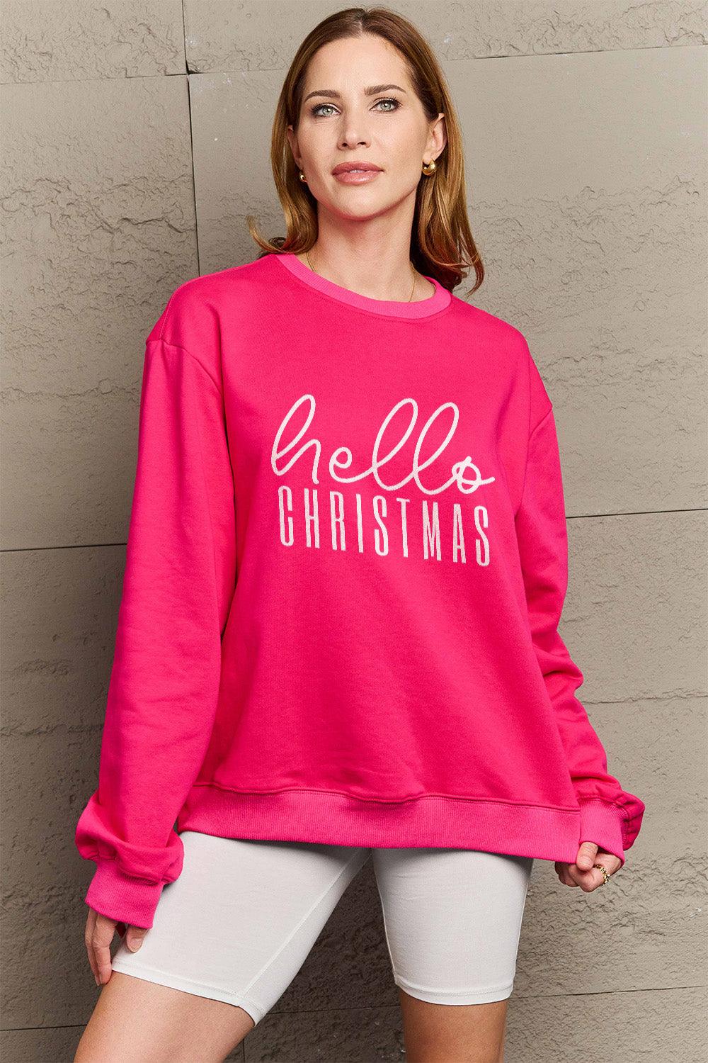 Simply Love Full Size HELLO CHRISTMAS Long Sleeve Sweatshirt Carauana Store