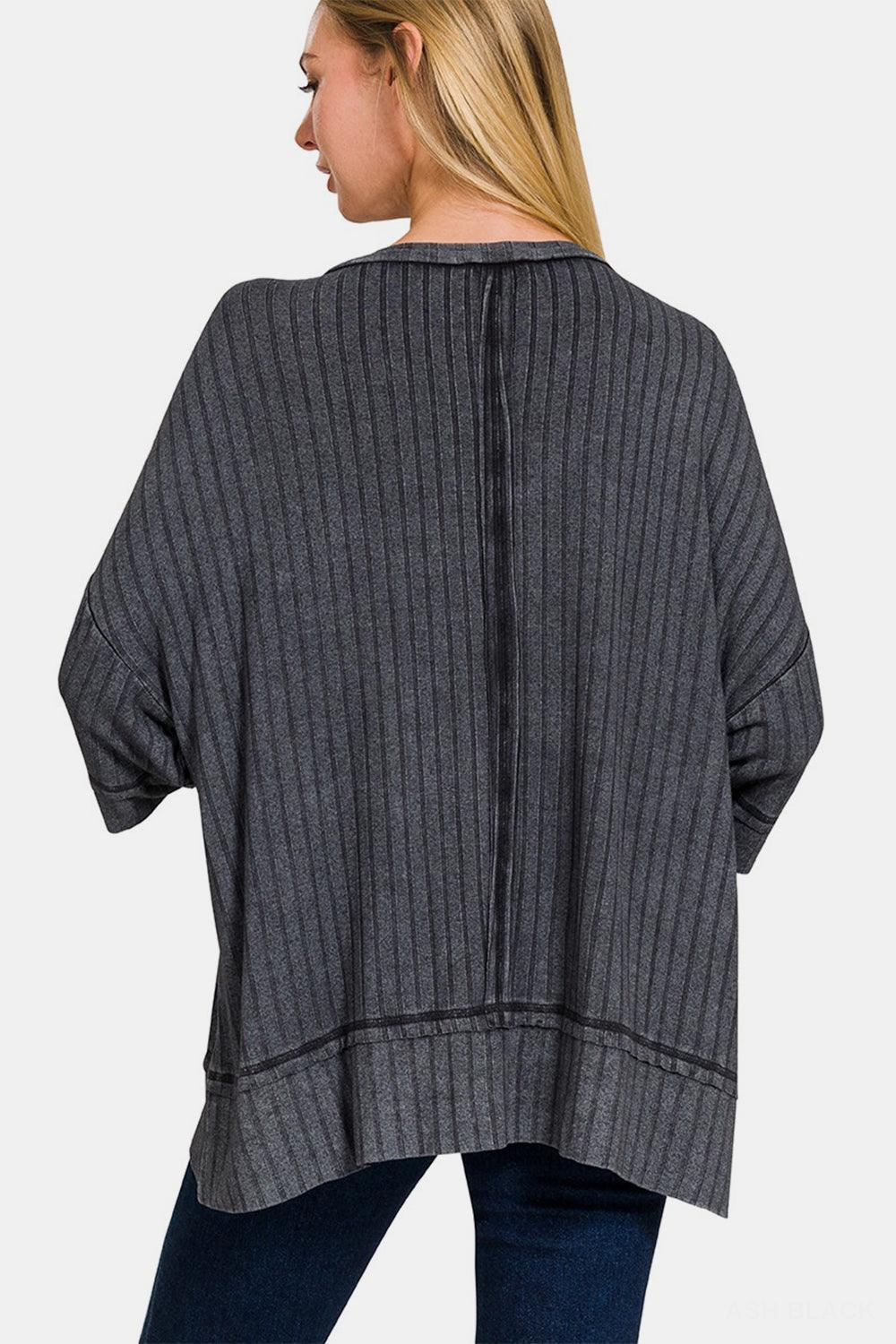 Zenana Washed Ribbed Drop Shoulder Half Sleeve Top Carauana Store