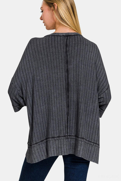 Zenana Washed Ribbed Drop Shoulder Half Sleeve Top Carauana Store