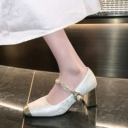 Square Toe Block Heels Pumps Carauana Store
