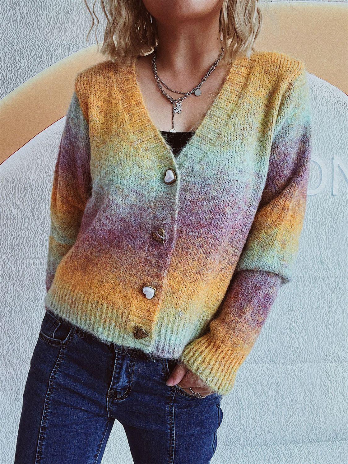 Gradient Heart Shape Button V-Neck Cardigan Carauana Store