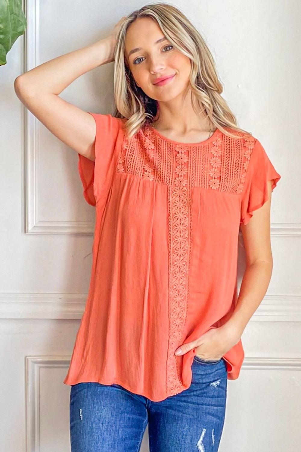 And The Why Lace Detail Ruffle Short Sleeve Blouse Carauana Store