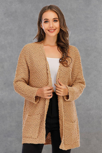 Angel Wings Pocketed Open Front Long Sleeve Cardigan Carauana Store