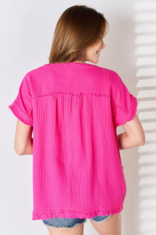 Zenana Full Size Raw Hem Short Sleeve Top Carauana Store