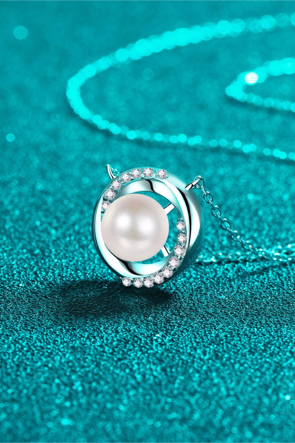 Moissanite Pearl Rhodium-Plated Necklace Carauana Store