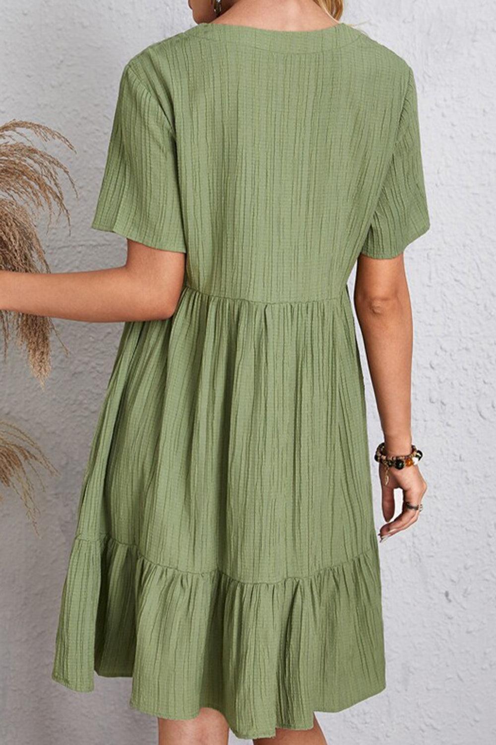 Full Size Ruched V-Neck Short Sleeve Dress Carauana Store