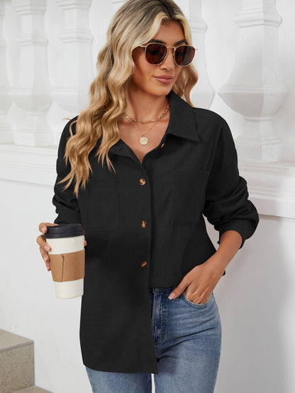 Button Up Dropped Shoulder Long Sleeve Outerwear Carauana Store