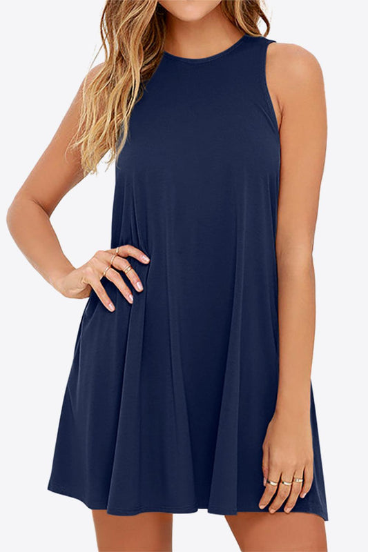 Full Size Round Neck Sleeveless Dress with Pockets Carauana Store