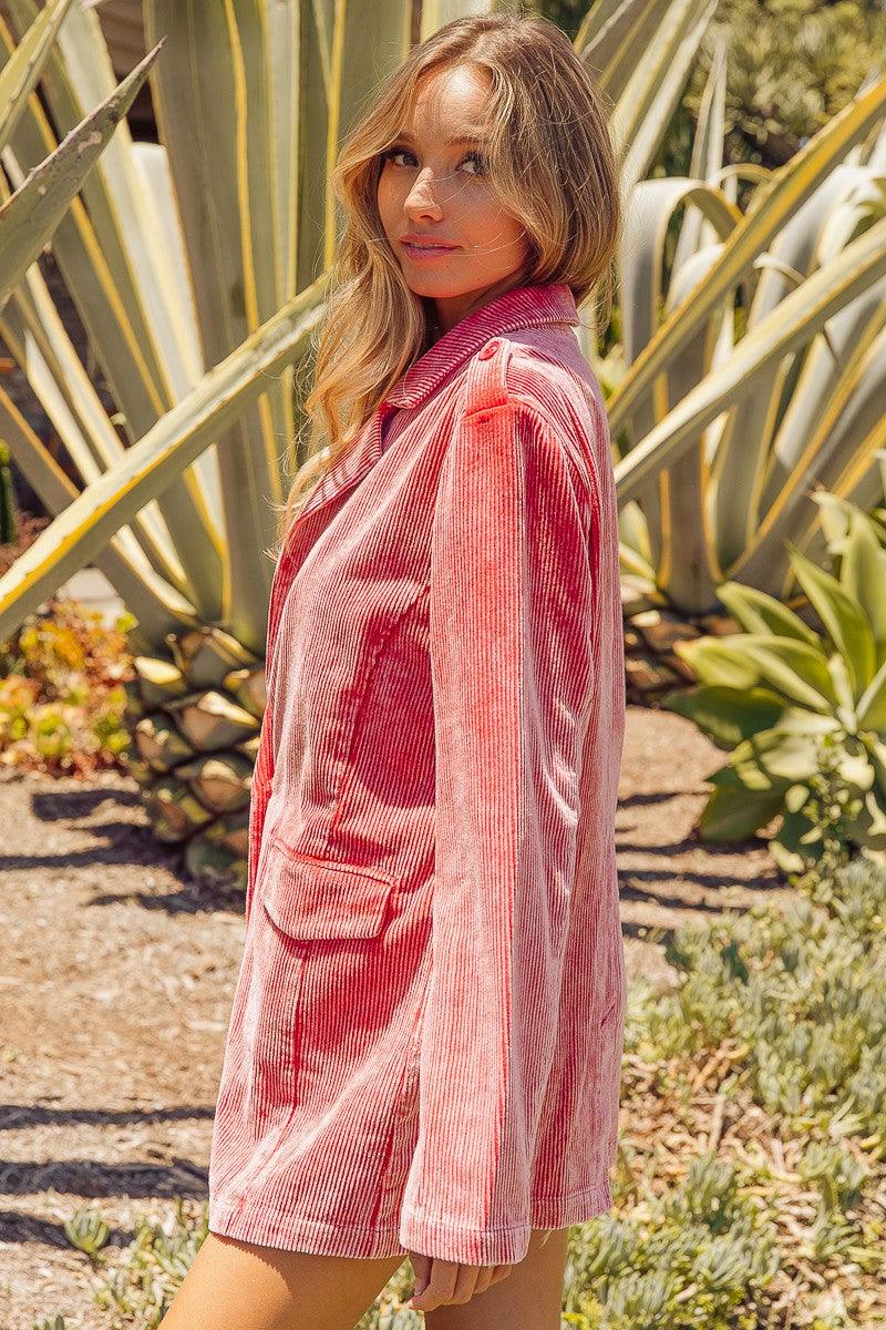 BiBi Ribbed Button Up Long Sleeve Blazer Carauana Store