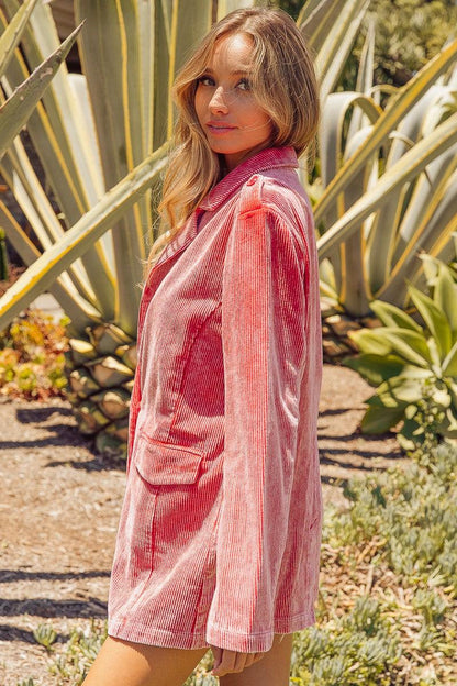 BiBi Ribbed Button Up Long Sleeve Blazer Carauana Store