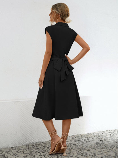 Button Up Cap Sleeve Midi Dress Carauana Store