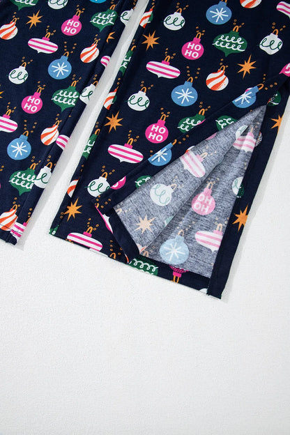 Christmas Lights Print Collared Neck Top and Pants Set Carauana Store