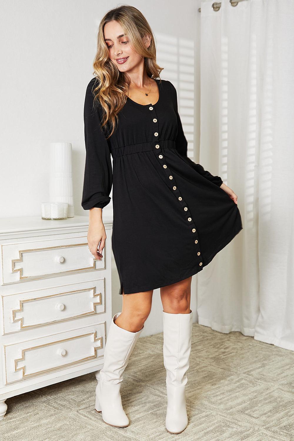 Double Take Scoop Neck Empire Waist Long Sleeve Magic Dress Carauana Store