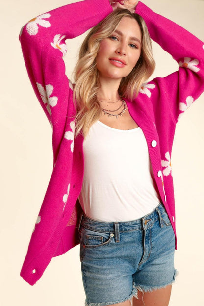 Haptics Full Size Daisy Floral Button Down Long Sleeve Cardigan Carauana Store