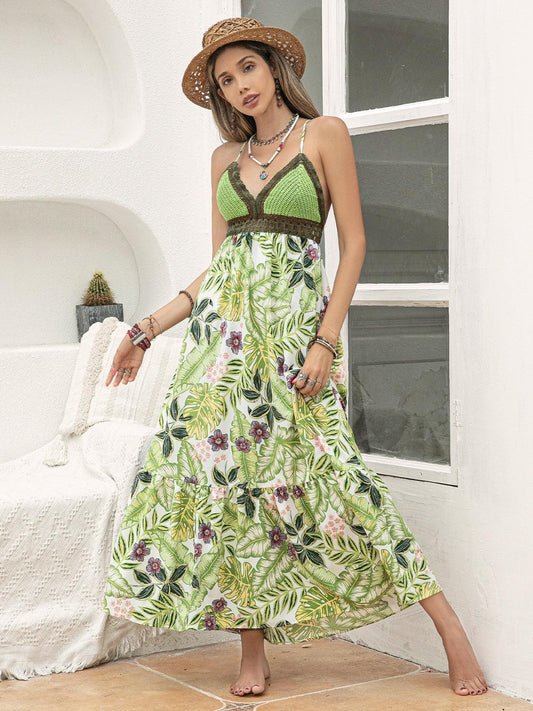 Backless Printed V-Neck Cami Dress Carauana Store