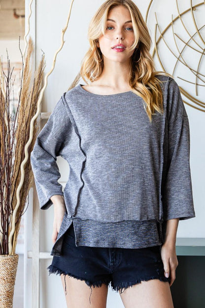 Reborn J Boat Neck Exposed Seam Slit Top Carauana Store