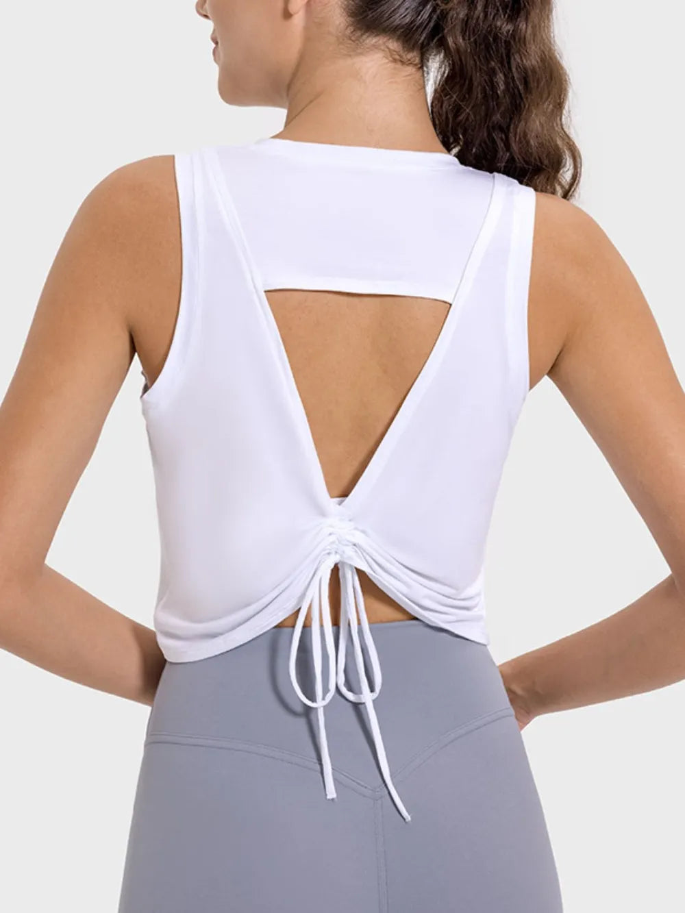 Millennia Drawstring Cutout Round Neck Active Tank Carauana Store