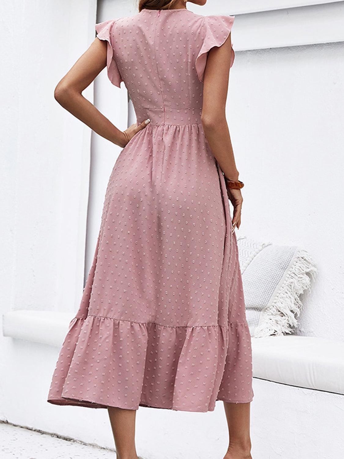 Swiss Dot Ruffled Plunge Dress Carauana Store