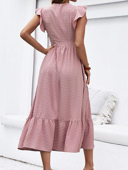 Swiss Dot Ruffled Plunge Dress Carauana Store