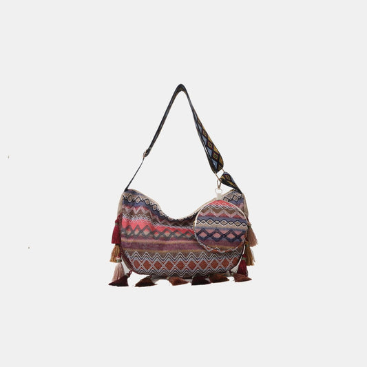 Printed Tassel Detail Crossbody Bag with Small Purse Carauana Store