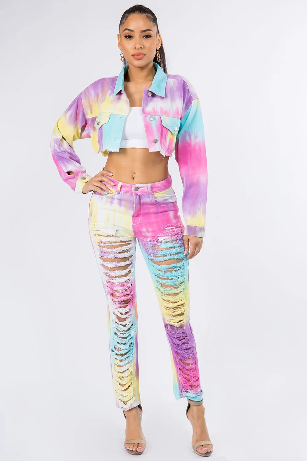 American Bazi Distressed Back Cropped Denim Jacket Carauana Store