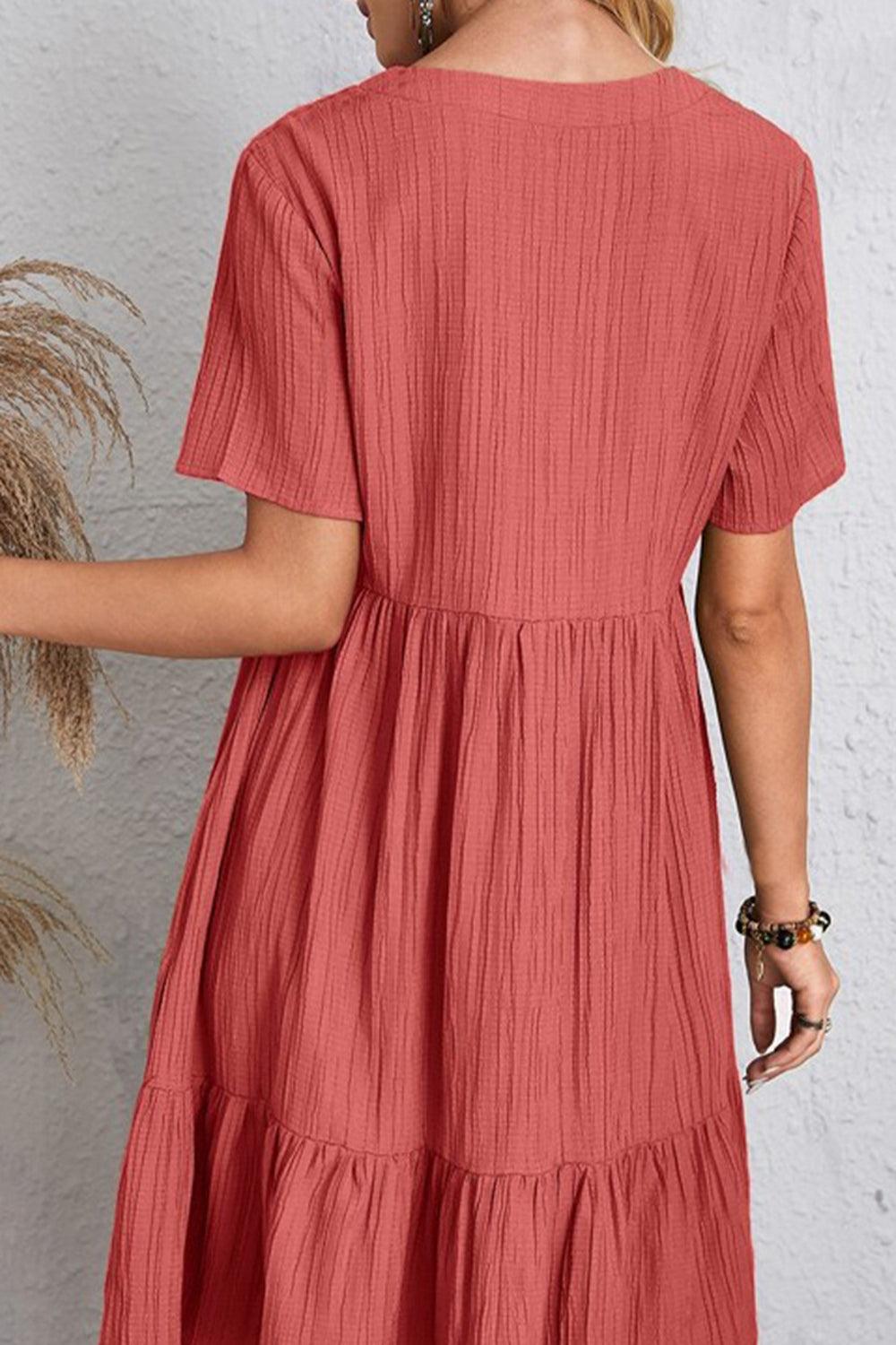 Full Size Ruched V-Neck Short Sleeve Dress Carauana Store