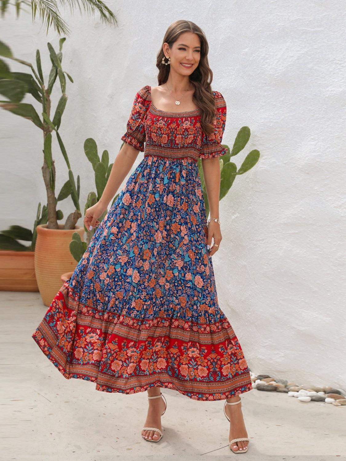 Floral Flounce Sleeve Midi Dress Carauana Store