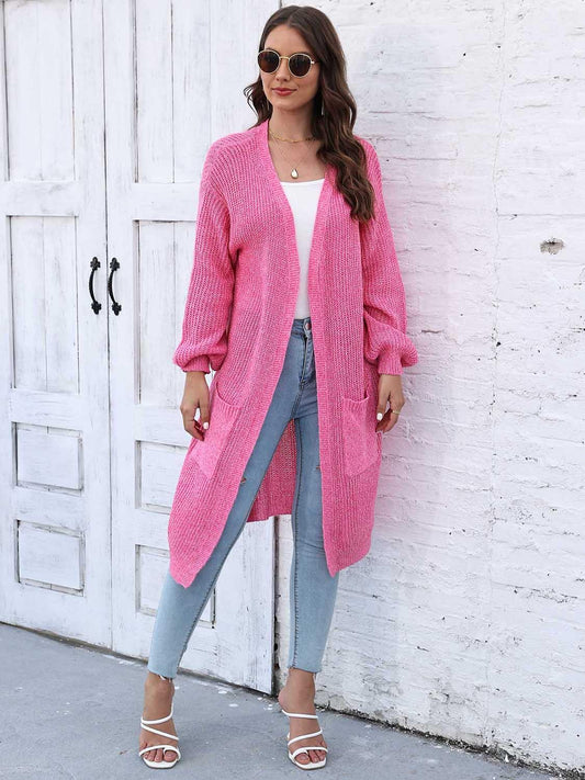 Open Front Longline Cardigan with Pockets Carauana Store