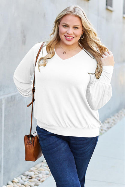 Basic Bae Full Size V-Neck Lantern Sleeve Blouse Carauana Store