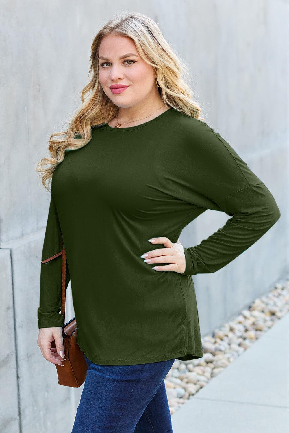 Basic Bae Full Size Round Neck Dropped Shoulder T-Shirt Carauana Store