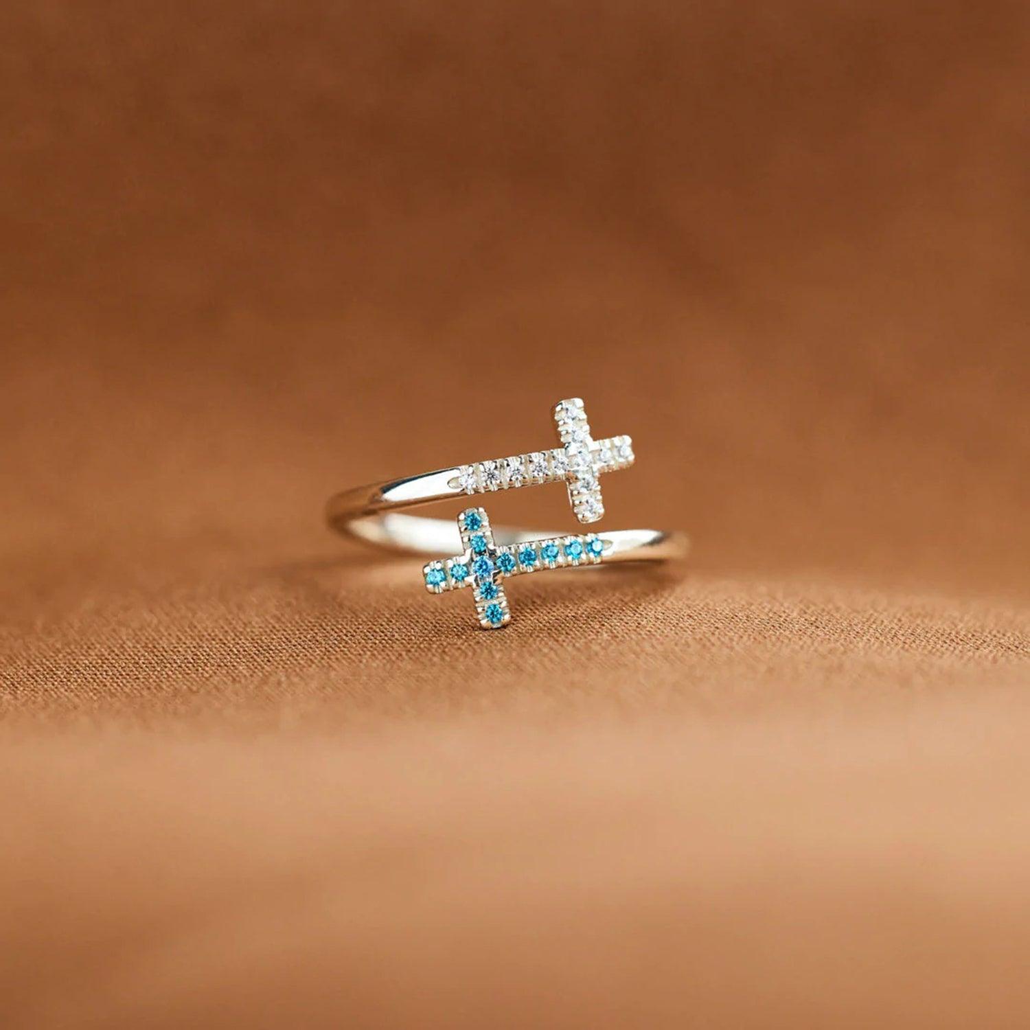 Zircon 925 Sterling Silver Double Cross Bypass Ring Carauana Store
