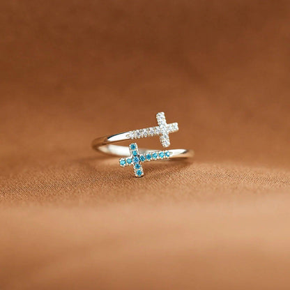 Zircon 925 Sterling Silver Double Cross Bypass Ring Carauana Store