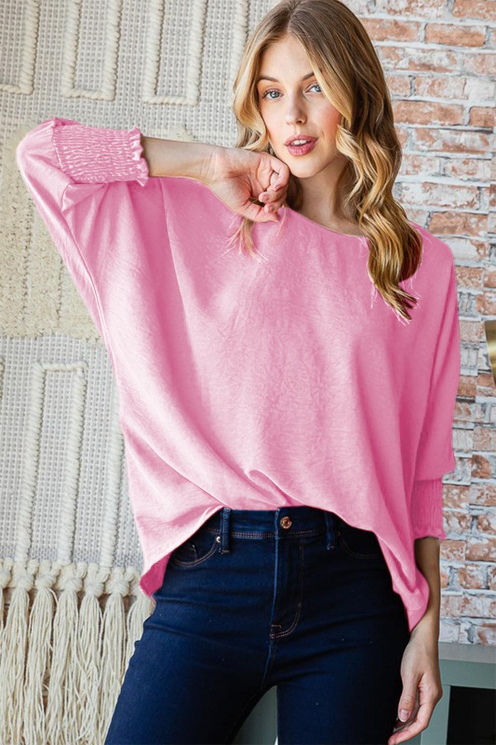 Reborn J Texture Round Neck Smocked Half Sleeve Top Carauana Store