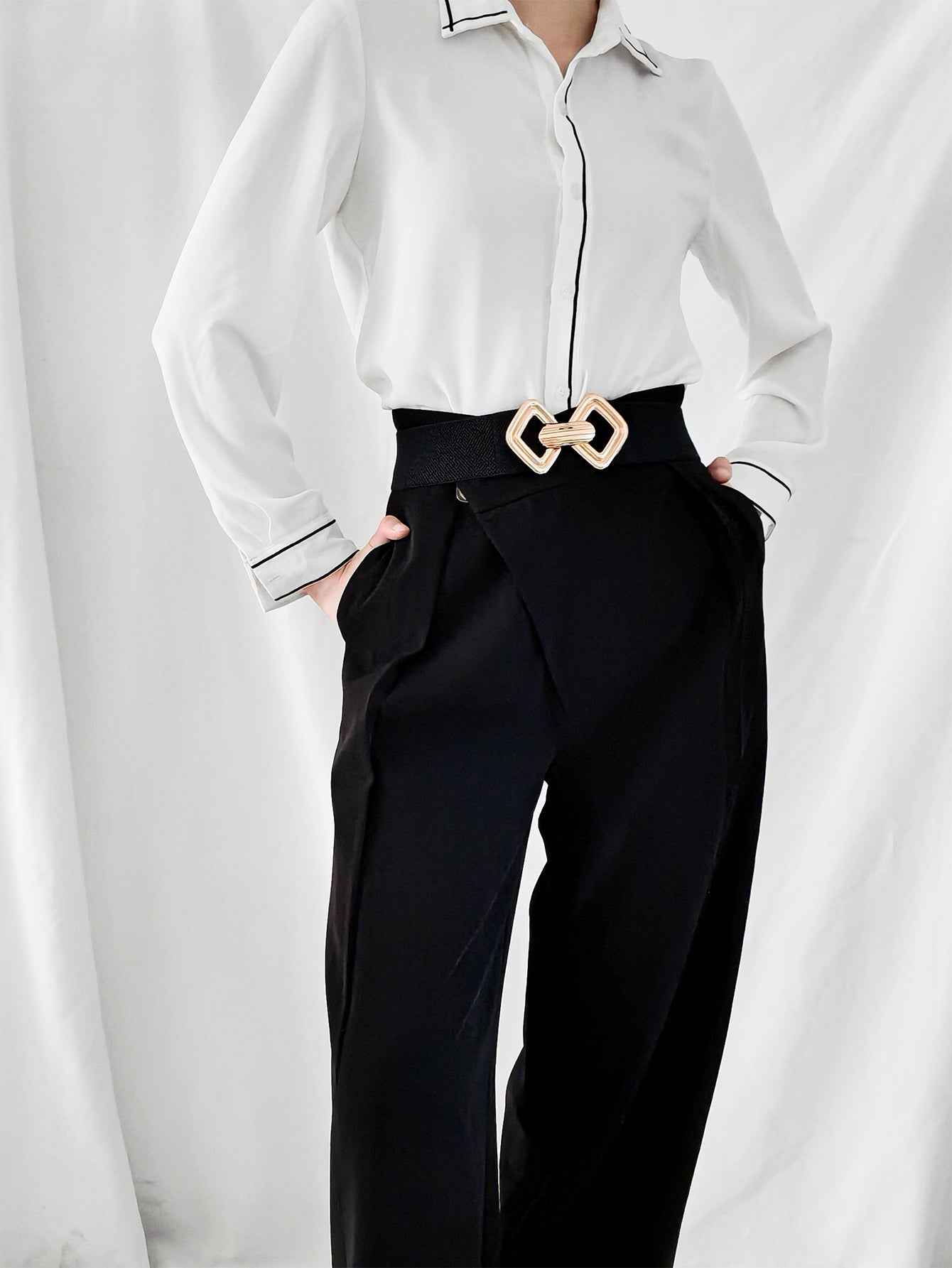 Geometric Buckle Elastic Wide Belt Carauana Store