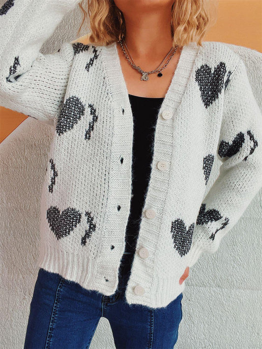 Heart Button Up Long Sleeve Cardigan Carauana Store
