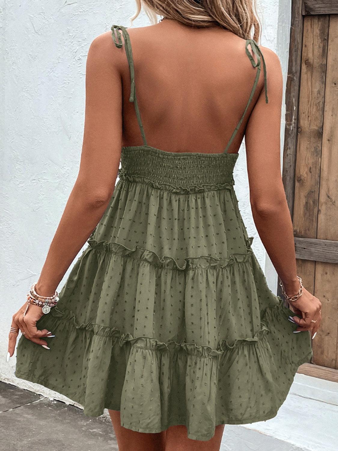 Frill Spaghetti Strap Tiered Dress Carauana Store
