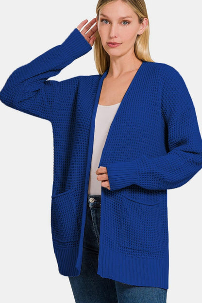 Zenana Waffle Open Front Sweater Cardigan Carauana Store