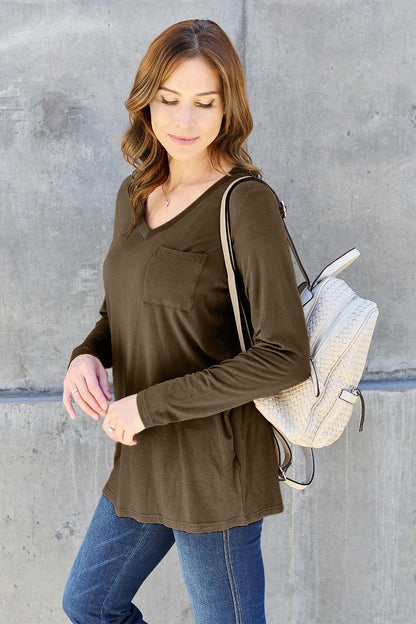 Basic Bae Full Size V-Neck Long Sleeve Top Carauana Store
