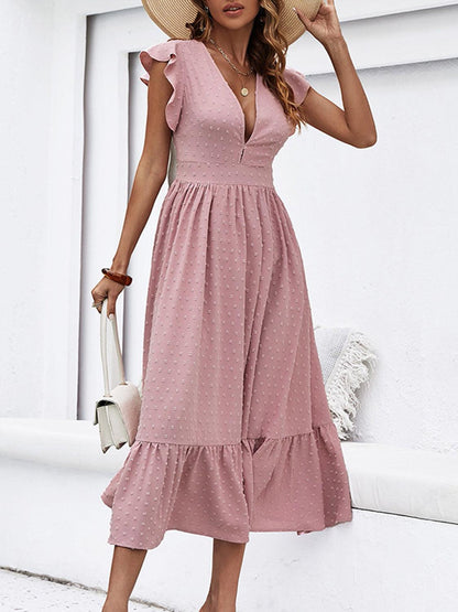 Swiss Dot Ruffled Plunge Dress Carauana Store