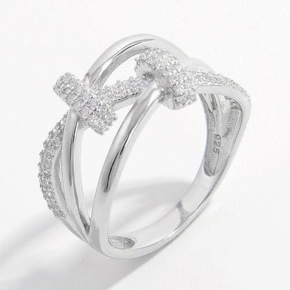 Inlaid Zircon 925 Sterling Silver Crisscross Ring Carauana Store