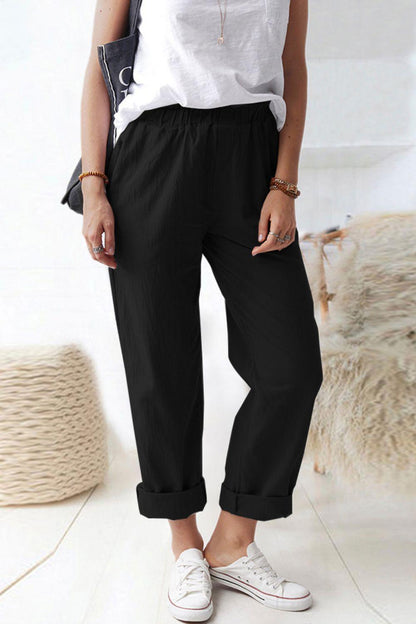 Paperbag Waist Pull-On Pants with Pockets Carauana Store