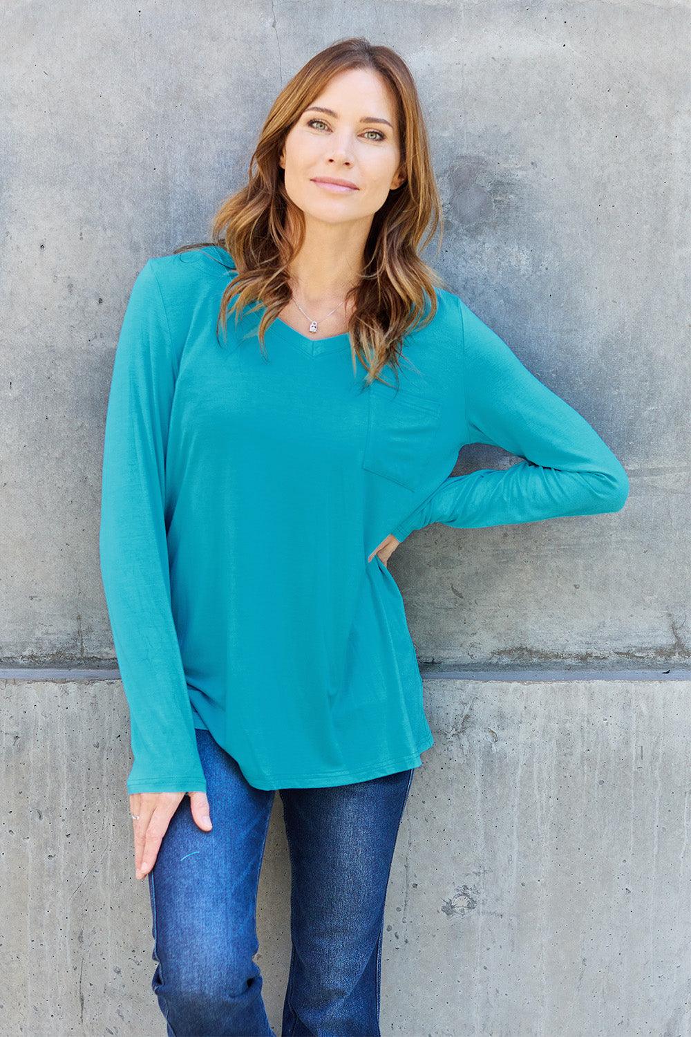 Basic Bae Full Size V-Neck Long Sleeve Top Carauana Store