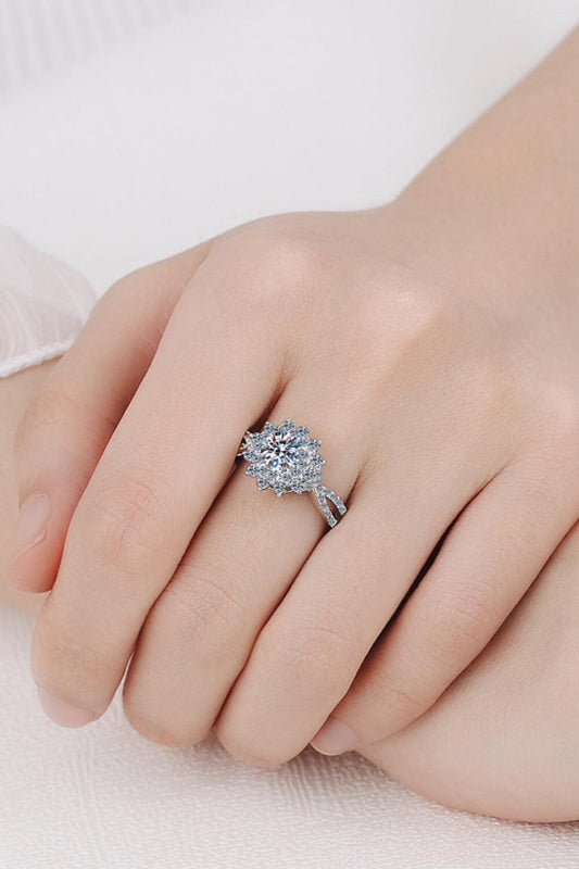 Moissanite Flower-Shape Split Shank Ring Carauana Store