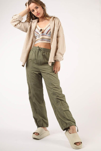 VERY J Drawstring Woven Parachute Joggers Carauana Store