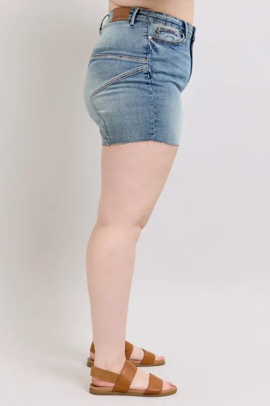 Judy Blue Full Size High Waist Star Seam Detail Denim Shorts Plus Size Carauana Store