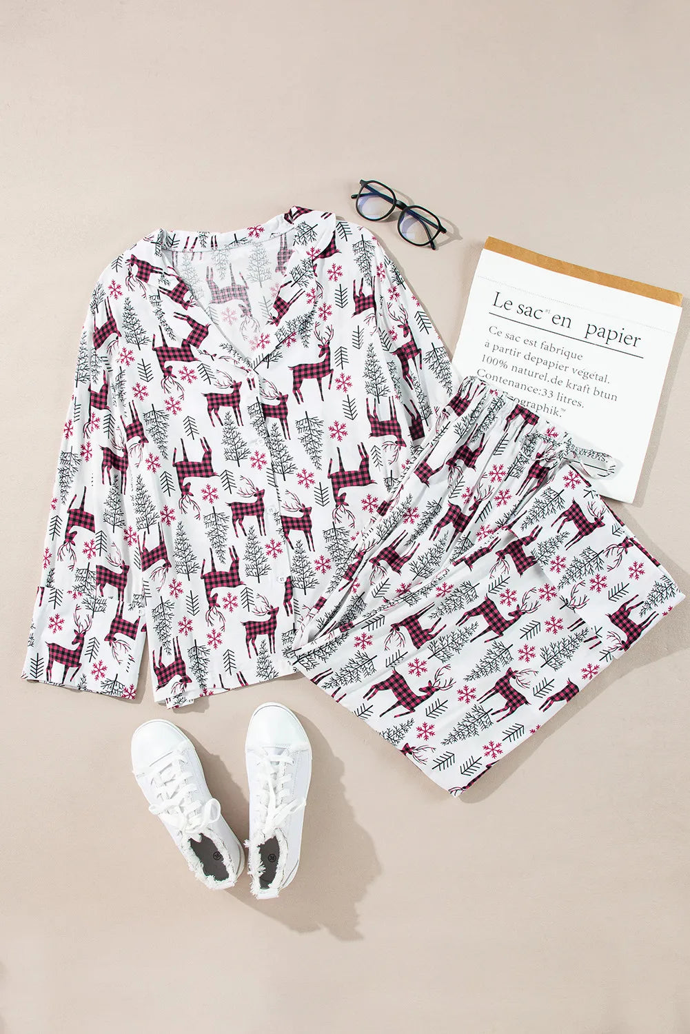 Printed Long Sleeve Top and Drawstring Pants Lounge Set Carauana Store