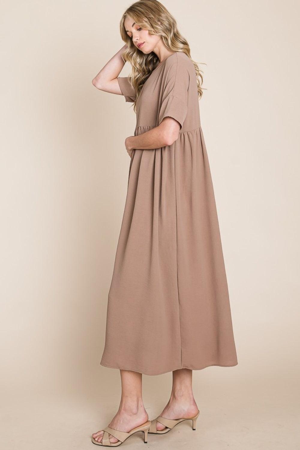 BOMBOM Round Neck Ruched Midi Dress Carauana Store