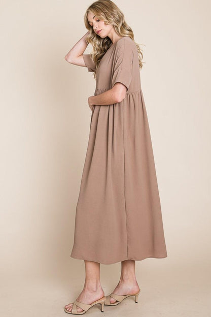 BOMBOM Round Neck Ruched Midi Dress Carauana Store